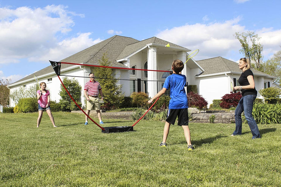 Ensemble de badminton portatif d'arrière-cour extérieure de 4 joueurs avec le cas noir/rouge